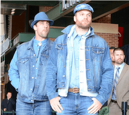 Two men in demin outfits