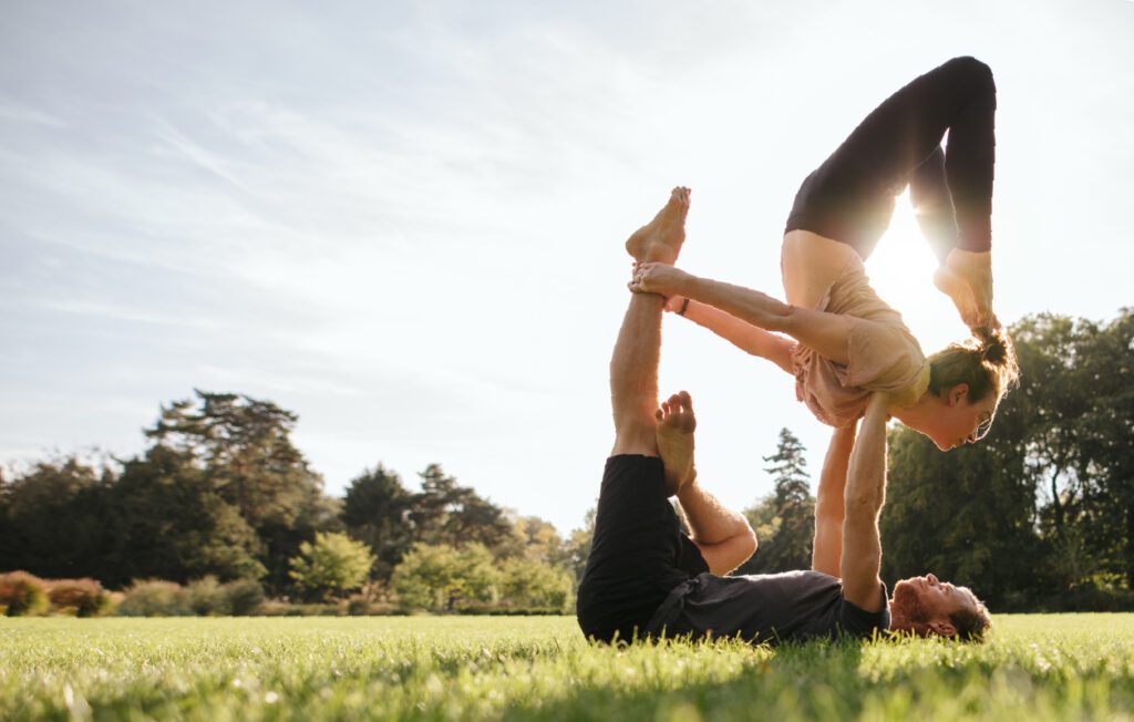 couple stretching out doors